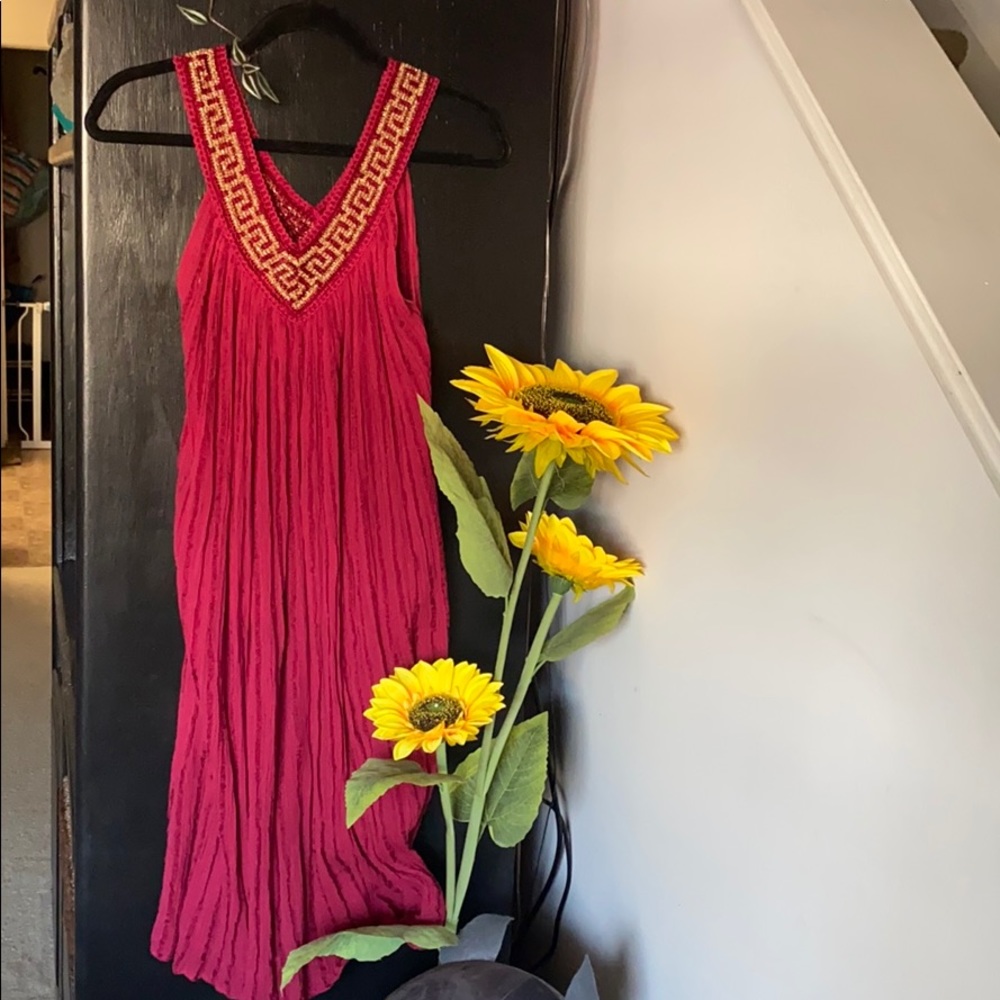 Deep red flowy boho Greek dress